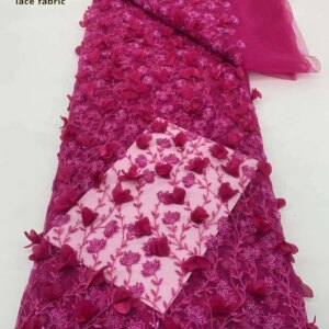 French African 3D Flower Lace Fabric 2024 With Beaded High Quality Embroidery For Women Wedding Dress Nigerian Fabric 5 Yards