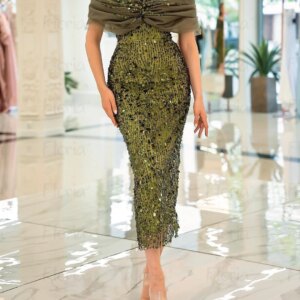Sage Green Midi Long Sequin Evening Dress Boat Neck Off Shoulder Eleagnt Formal Prom Gowns for Wedding Customized Occasion Dress