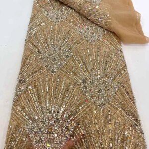 African Heavy Beaded Lace Fabric 2025 High Quality Nigerian Sequin Pearl Lace French Tulle Fabric For Wedding Party Dress Sewing
