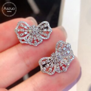 Aazuo 18K Solid White Gold Real Natrual Diamonds 0.70ct Fairy Flower Stud Earring Gifted For Women Advanced Wedding Party Au750
