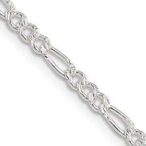 Sterling Silver 3mm Pav Flat Figaro Chain