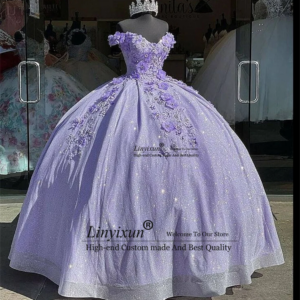 Sweet Princess Quinceanera Dresses Ball Gown 15 Dress Off The Shoulder Wedding Gowns 3D Flowers vestidos de bal Customized