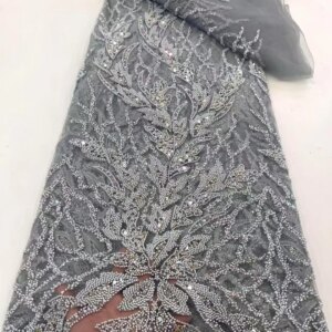 African Sequin Beaded Groom Lace Fabric High Quality French Tulle Lace Fabric 2024 Embroidery Nigerian Lace Fabrics Dress W494-1