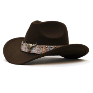 Ethnic style male and female parent-child woolen cowboy hat with large eaves wide brims warm sunshade top