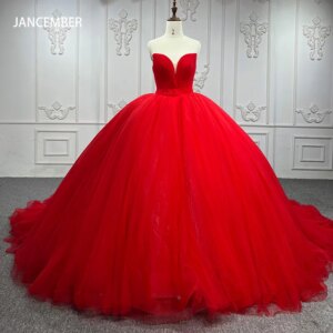 Jancember Wholesale Exquisite Red Quinceanera Dresses 2024 Ball Gown Strapless Court Train Zipper Bar Mitzvah DY7523