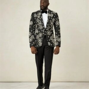 Luxury Crystals Men Suits 2 Piece Black Blazer+Pants Prom Wedding Tuxedos Coat Custom Made Formal Office Jacket Trousers