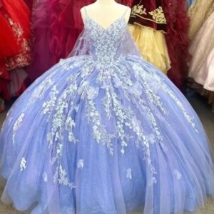 Customized Glittering Lavender Quinceanera Dresses With Cape Crystal Flower Lace Vestidos De 15 Anos Birthday Party