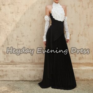 Heyday Crepe A-line Halter Lace Simple Evening Dresses For Women 2025 With Appliques Floor Length Pleats Elegant Party Dress
