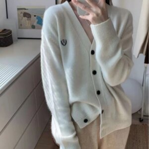 Wheat Embroidery Comfort and Casual Women’s Wool Cardigan Lazy Single-Breasted Coat