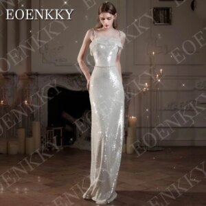 EOENKKY Sparkly Mermaid Prom Dresses 2025 Sequin Elegant Square Neck Beaded Wedding Party Dress Woman Customized فساتين سهرات