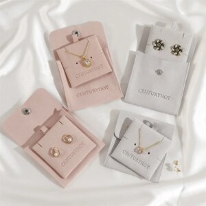 50pcs Custom Jewelry Bags with Button Pouch with Insert Card Logo Printed on Side Small Earrings Necklace Packaging Bags Wholesa
