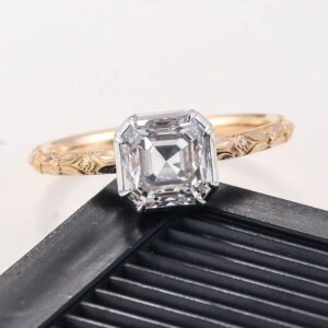 Provence 14K 18K Solid Gold Asscher cut F VS2 Lab diamond ring for women Classic Solitaire Party Engagement Wedding Band Ring