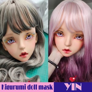 (YIN)Female Sweet Girl Resin Half Head Kigurumi Cartoon Mask Cosplay Japanese Anime Role Lolita Mask Crossdressing Doll Mask