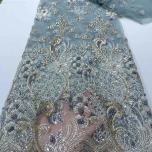 Luxury Fashion Heavy Beaded African Lace High Quality Nigerian Sequins Tulle 2025 Embroidery Fabric for Wedding Bridal Dresses
