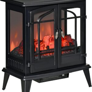 Electric Fireplace Heater, Freestanding Fireplace Stove with Realistic LED Log Flames and Overheating Safety Protection, 1400W,