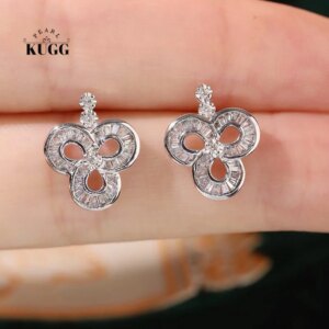 KUGG 100% 18K White Gold Earrings Women Real Natural Diamond Stud Earrings Fashion Shiny Design High Engagement Jewelry