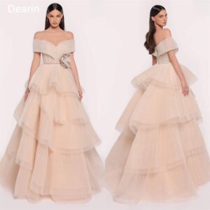 Customized Evening Dress Prom Gown Party Occasion Formal YPMWZX Off-the-shoulder Ball Floor Length Skirts Draped Layered Tulle B
