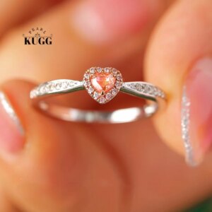 KUGG 100% 18K White Gold Rings Romantic Heart Design 0.26carat Real Natural Pink Diamond Ring for Women High Engagement Jewelry