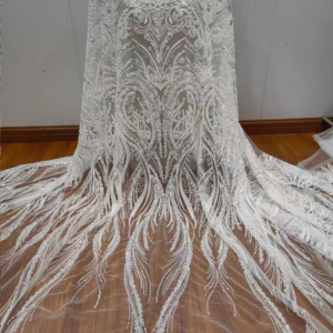 Latest Heavily Beaded Lace Embroidery New Pattern With Sequins Bridal Wedding Dress Gorgeous Lace Fabric