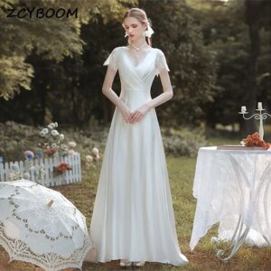 Customized Lace Satin V-neck A-line Crise-cross Simple Wedding Dresses For Women 2025 Sweep Train Bridal Gown Vestidos De Novia
