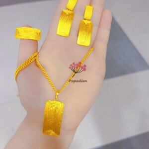 New Dubai 24K Gold Plated Ring Necklace Earrings Romantic Wedding Gift Party Jewelry Set for Women DD10582