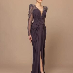 Customized Delicate Jersey Jersey Evening Dresses Temperament V-Neck Long Sleeves Celebrity Gowns Custom Made Cocktail