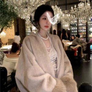 New Chinese environmental fur one medium long coat
