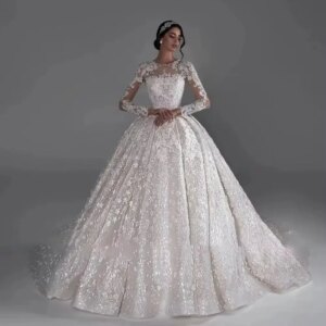 Charming O-Neck Appliques Wedding Dresses Long Sleeve Lace Ball Gown Vestidos De Novia Robe Mariée Dress
