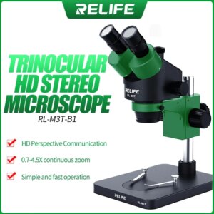 RELIFE RL-M3T-B1 Trinocular Stereo Microscope 7X-45X Zoom Matched With HDMI Camera LED Light for Mobile Repair Microscope