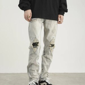High Street Style Hole & Patch Camouflage Jeans Men’s and Women’s Hip Hop Pants