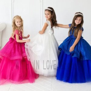 Custom Made Glitter Flower Girl Dresses Belt Bow V Back Long Princess Baby Girl Birthday Party First Communion Wedding Gown