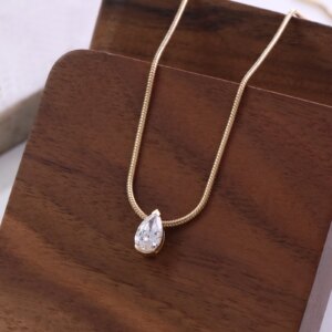Provence jewelry 18K yellow gold snake chain necklace 2CT pear cut lab diamond pendant necklace custom birthday Anniversary gift