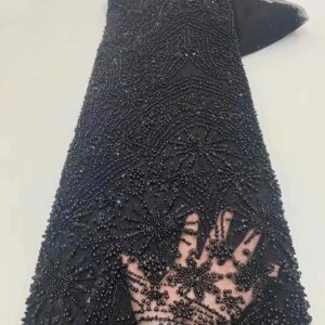 Latest French Lace Fabric 2025 Embroidery Lace Heavy Beaded And Sequins African Tulle Lace Fabric for Women Party Dresses Sewing