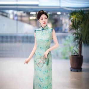New cheongsam Chinese style elegant temperament long performance dress
