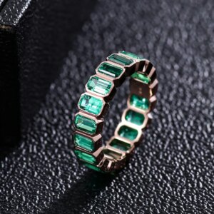 Provence Luxury wedding Ring 10K Solid Gold Green Emerald cut Lab Gemstone full band Engagement band for Women Jewelry Custom