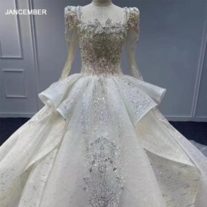 Jancember Elegant Princess Wedding Dresses For Women Floor-Length Square Collar Sequins Wedding Gown Beading robe de mariée