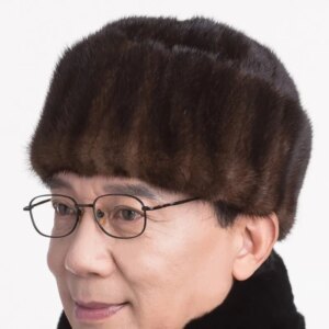 Men’s warm cotton hat leather fur day outdoor elderly top