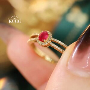 KUGG 100% 18K Yellow Gold Rings Luxury Diamond Natural Ruby Engagement Ring for Women Fashion Cross Design High Wedding Jewelry