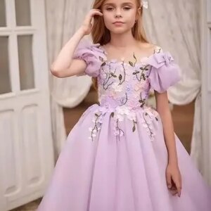 Girls First Communion Dress Puff Sleeves Ball Gown girls dresses for party and wedding Tulle Flower Girl Dresses for Wedding