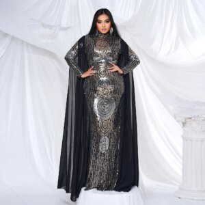 Black Women Elegant Long Sleeve Middle East Dubai Abaya Formal Occasion Cocktail Prom Evening Floor Dress