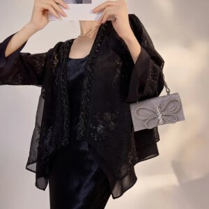 New Chinese heavy industry embroidery bead solid color thin coat light luxury fashion top