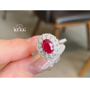 KUGG 100% 18K White Gold Rings Vintage Palace Style Shiny Diamond Natural Ruby Ring for Women Wedding Luxury Gemstone Jewelry