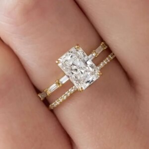 Custom Moissanite Gold Rings 18k 3 Carat Center 7*9mm Radiant Cut Moissanite Jewelry For Women