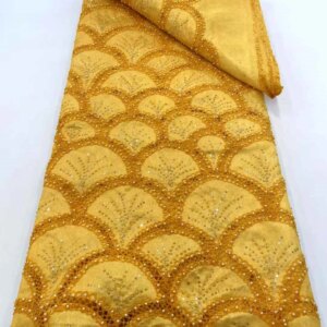 Golden African Mesh Tulle Lace Fabric 2025, High-Quality Luxury, Nigerian High-Quality Sequins, French Embroidery, Party Sewing