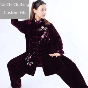 Velvet New Tai Ji Suit Winter Women’s Clothing Thick Violet Embroidery Small Plum and Bamboo Performance Wear