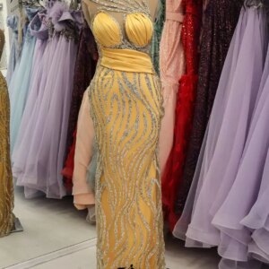 Major Sequin Beaded Dubai Woman Formal Party Dress Gold Sparkly Floor Length Evening Prom Occasion Dress Elegant Customized Robe