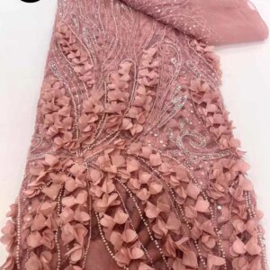 3D Flower Tulle Lace Fabrics 2025 High Quality Nigerian Sequence Lace Beaded Embroidered French Mesh Net For Sewing 5 Yards