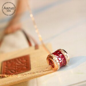 Aazuo Fine Jewerly 18K Rose Gold Natural Ruby Real Diamonds Classic Move Round Ring Necklace Gifted For Women Birtthday Party