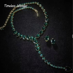 Timeless Wonder Retro Crystal Zircon Y Necklace N Button Earrings Women Designer Fine Jewelry Set Trendy Top Classy Sweet 4612