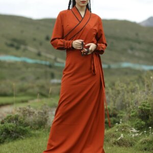 Tibetan Clothing Women’s Tibetan Robe Long Dress Long Sleeve Spring and Autumn Dance Costume Dress Women